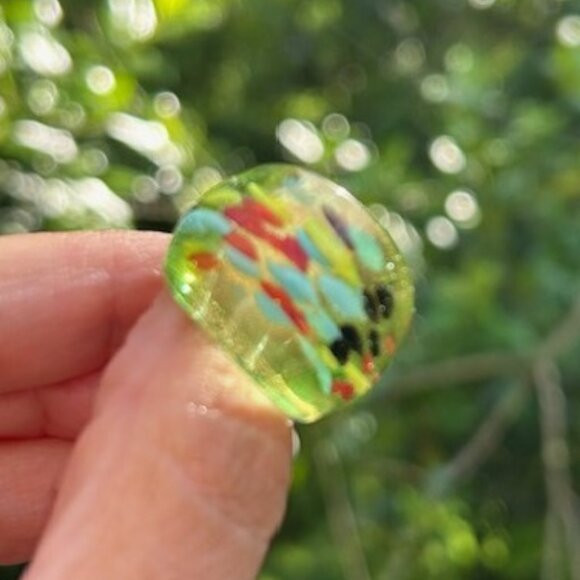 HAND BLOWN GLASS Green Multi Color Abstract Design RING - Picture 3 of 10